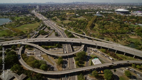 NYC New York Aerial v146 Panning vertical detail of Expressway intersection near Corona Park - October 2017 photo