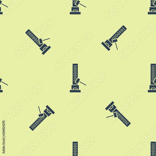 Blue High striker attraction with big hammer icon isolated seamless pattern on white background. Attraction for measuring strength. Amusement park. Vector Illustration