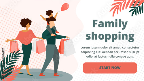 Happy Family Shopping. Father, Mother, Little Kid