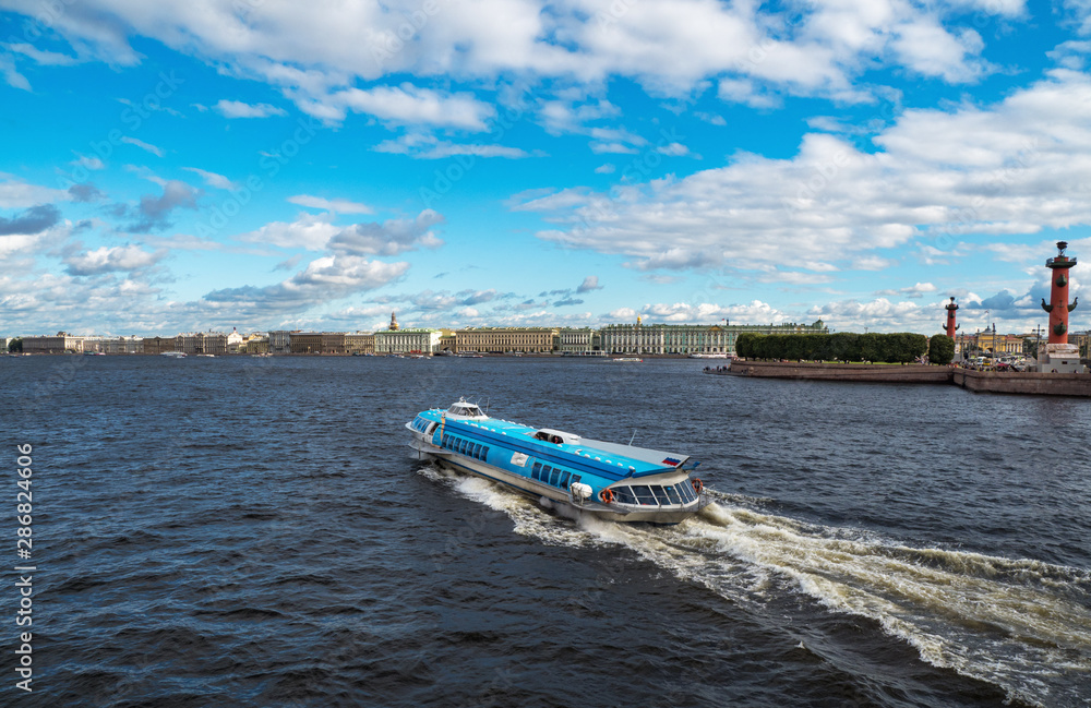 Fototapeta premium Bright summer landscape on the Neva river in St. Petersburg. Russia.