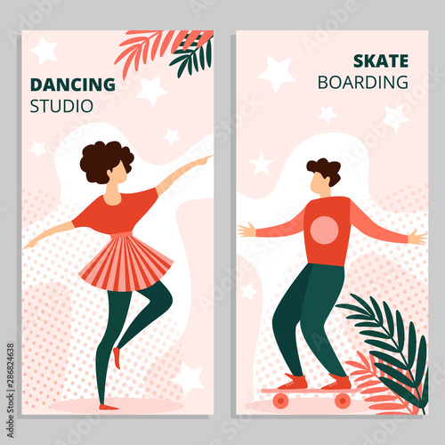 Guy in Summer Clothe Riding Skateboard Woman Dance