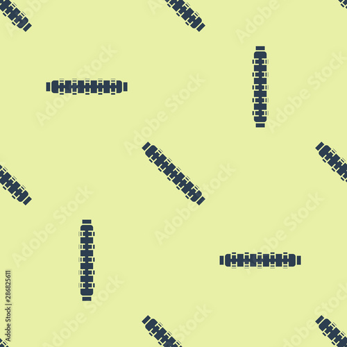 Blue Hunting cartridge belt with cartridges icon isolated seamless pattern on yellow background. Bandolier sign. Hunter equipment, armament. Vector Illustration