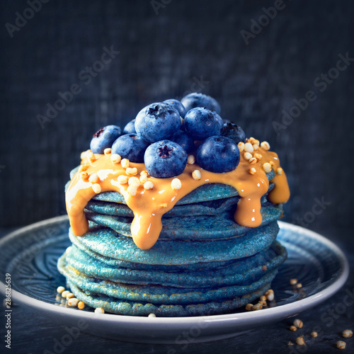 Blue spirulina pancakes photo