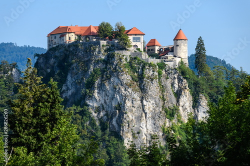 Close-up view of Bled Castle from Staza Mountain.