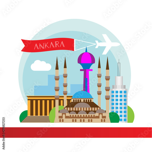 Ankara, Turkey detailed silhouette. Trendy vector illustration, flat style. Stylish colorful landmarks. The concept for a web banner. Business icon photo