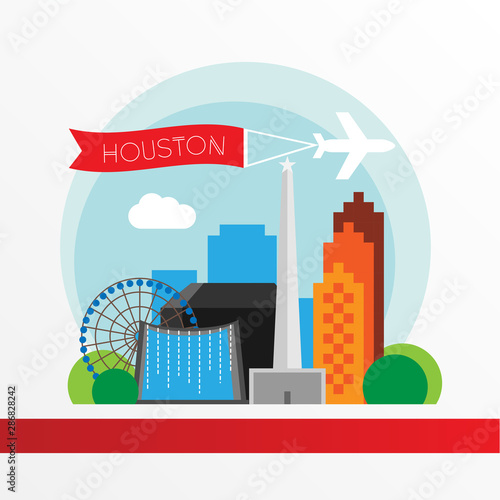 Houston USA, detailed silhouette. Trendy vector illustration, flat style. Stylish andmark. Concept for a web banner. Business travel icon