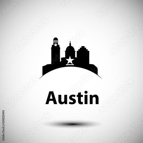 Austin USA, detailed silhouette. Trendy vector illustration, flat style. Stylish andmark. Concept for a web banner. Business travel icon