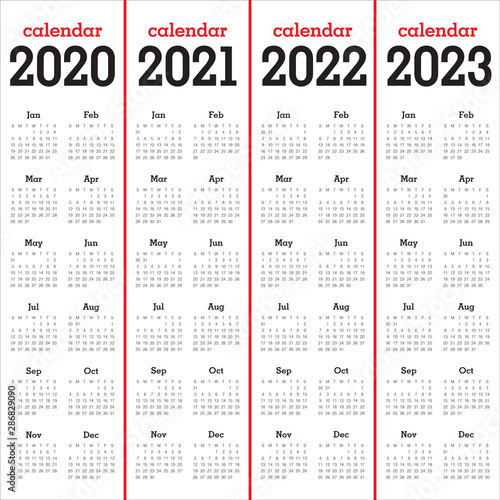 Year 2020 2021 2022 2023 calendar vector design template