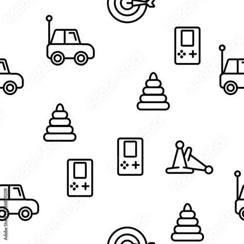 Interactive Kids Games Vector Seamless Pattern Contour Illustration
