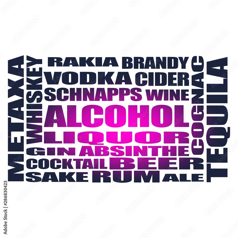 Different drinks list. Drink alcohol beverage. Relative words cloud Different drinks list. Drink alcohol beverage. Relative words cloud