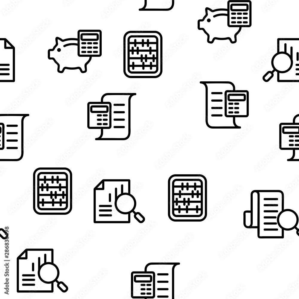 Accounting Elements Vector Seamless Pattern Contour Illustrations Accounting Elements Vector Seamless Pattern Contour Illustrations