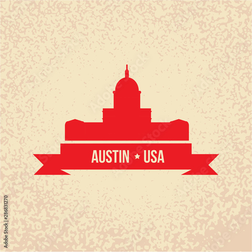 Austin USA, detailed silhouette. Trendy vector illustration, flat style. Stylish andmark. Concept for a web banner. Business travel icon