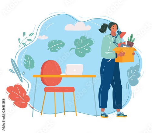 Sad dismissed worker taking her office supplies