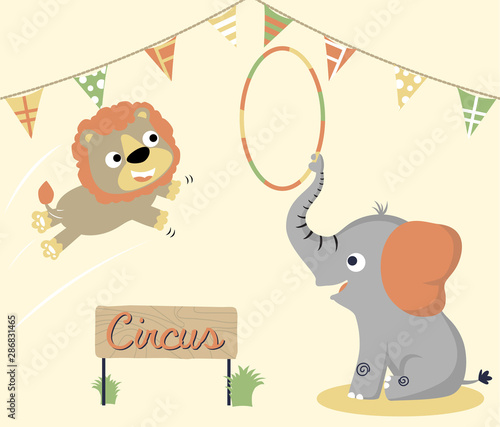 vector cartoon of cute animals in circus show