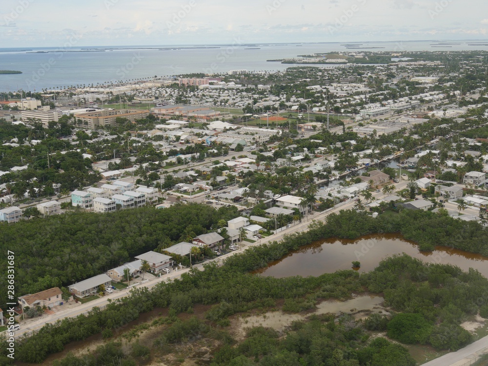 Aerial view of Key West, Florida, seen from an airplane window