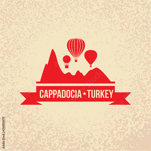 Cappadocia, Turkey detailed silhouette. Trendy vector illustration, flat style. Stylish colorful landmarks. The concept for a web banner. Business icon