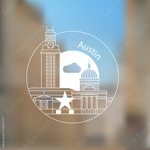 Austin USA, detailed silhouette. Trendy vector illustration, flat style. Stylish andmark. Concept for a web banner. Business travel icon