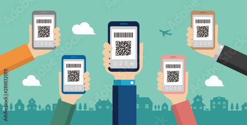 QR code payment, smartphone payment vector banner illustration