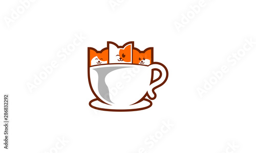 cat cup coffee logo icon vector