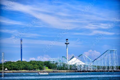 Sea and amusement park in Yokohama city, Japan.