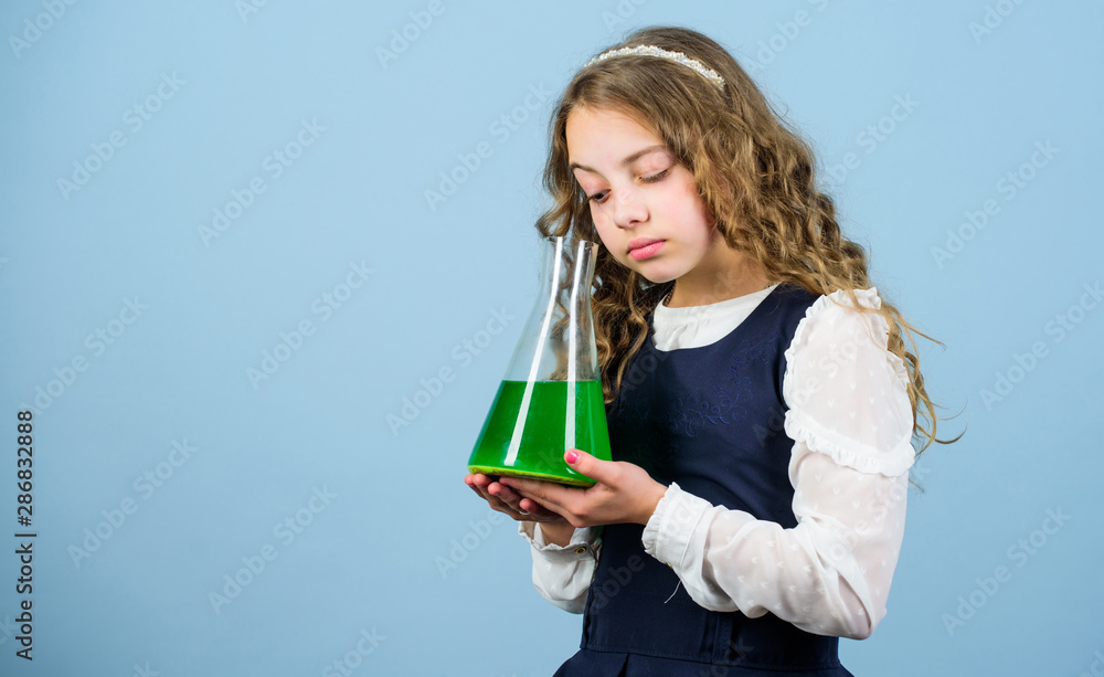 small girl scientist with testing flask. child study bilogy lesson. Discover future. science research in lab. Small genius girl. education and knowledge. back to school. Hard choice. copy space small girl scientist with testing flask. child study bilogy lesson. Discover future. science research in lab. Small genius girl. education and knowledge. back to school. Hard choice. copy space
