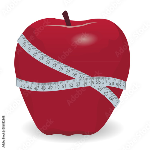 Red apple with tape measure 