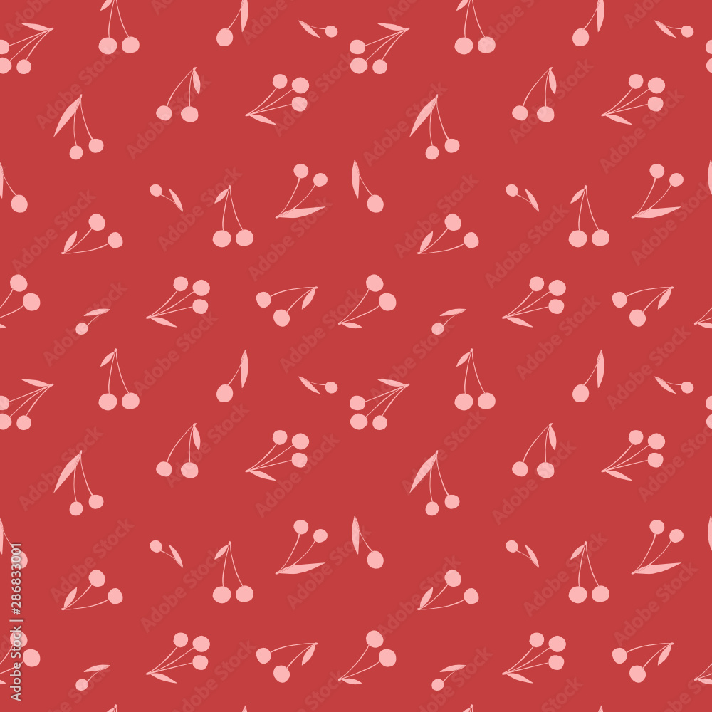 Cherries seamless background. Plants pattern, can be used for textile, wallpaper, web, card. Cherries seamless background. Plants pattern, can be used for textile, wallpaper, web, card.