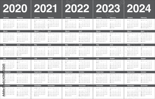 Year 2020 2021 2022 2023 2024 calendar vector design template