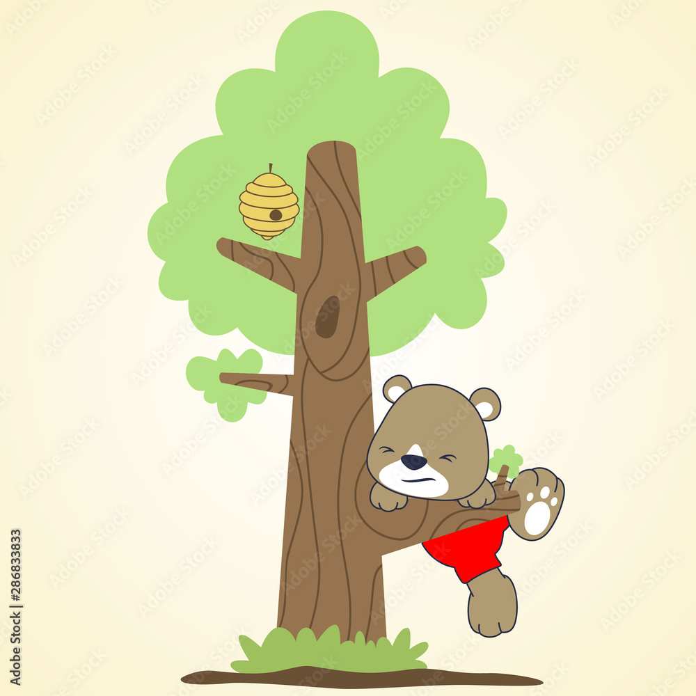 little bear try to climb a tree, vector cartoon illustration Stock Vector |  Adobe Stock