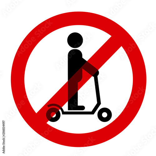Scooter is forbidden, banned and prohibited. Traffic sign of ban, interdiction and warning. Vector illustration isolated on white