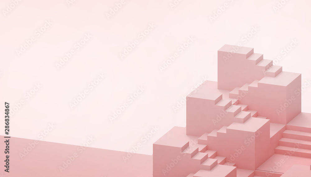 Fototapeta premium Abstract Folding paper geometric Stair Business concept minimal Modern Art style blue paste and background - 3d rendering