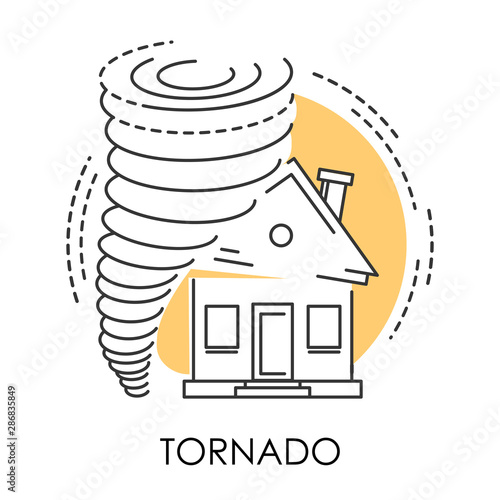 Tornado isolated icon, natural disaster and broken house