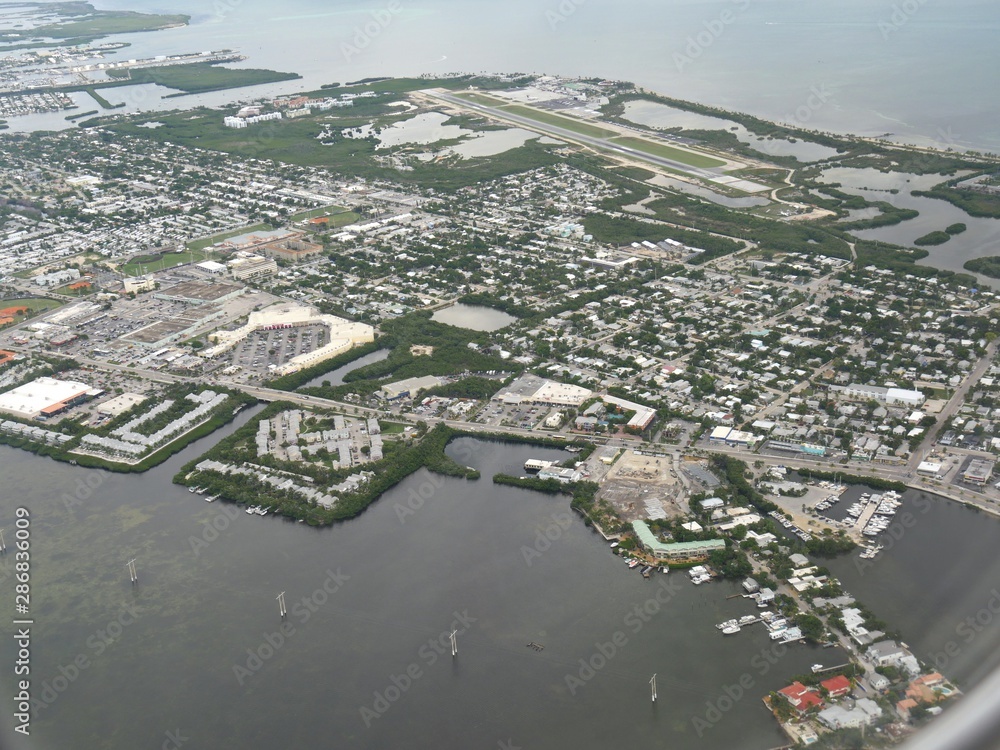 Fototapeta premium Key West aerial view seen from an airplane window, Florida