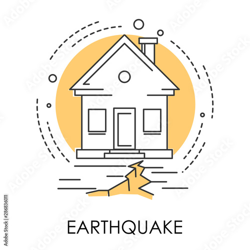 Earthquake isolated icon, house and ground destruction, natural disaster