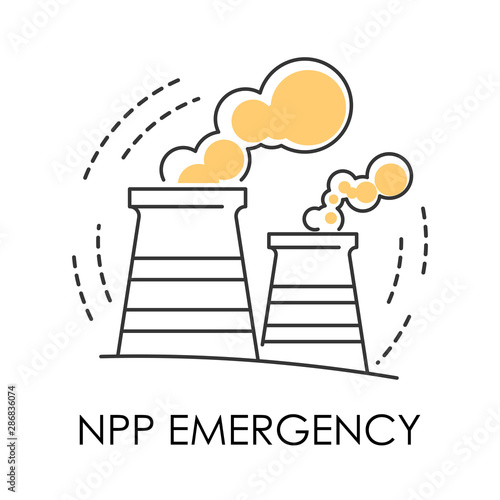 NPP emergency isolated icon, plant or factory, ecological problem