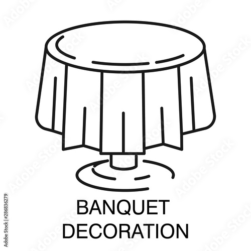 Banquet decoration, round table with tablecloth isolated outline icon