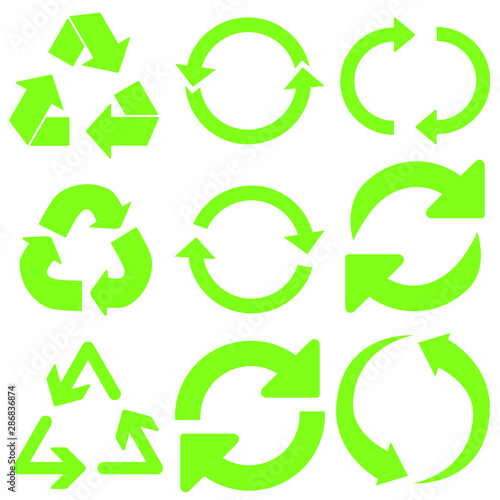 Recycle vector icons set. Recycle icon. Recycling illustration symbol collection. eco logo or sign.