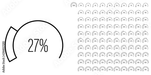 Set of circular sector percentage diagrams meters from 0 to 100 ready-to-use for web design, user interface UI or infographic - indicator with black