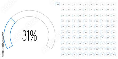 Set of circular sector percentage diagrams meters from 0 to 100 ready-to-use for web design, user interface UI or infographic - indicator with blue