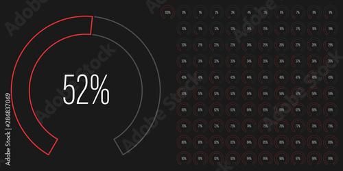 Set of circular sector percentage diagrams meters from 0 to 100 ready-to-use for web design, user interface UI or infographic - indicator with red