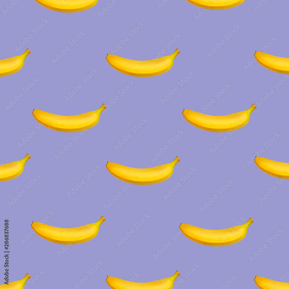 Banana art pattern on purple background. Print for fabric textile, wrapping