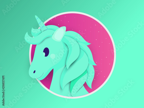 Unicorn in paper art style vector illustration a lovely dream greeting card with a hand drawn unicorn among stars.