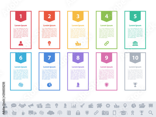 Infographic design business concept vector illustration with 10 steps or options or processes represent work flow or diagram or web button banner