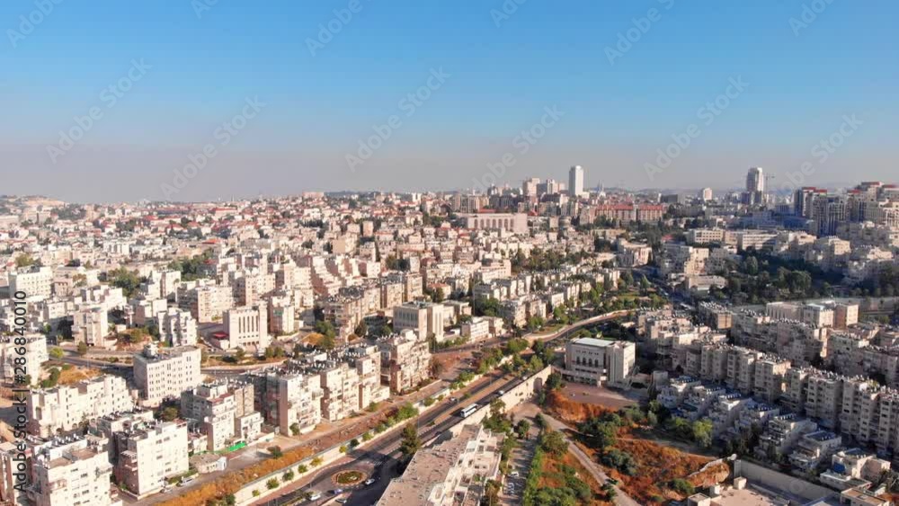 Jerusalem Center Aerial View Drone shot over center of Jerusalem Israel Jerusalem Center Aerial View Drone shot over center of Jerusalem Israel