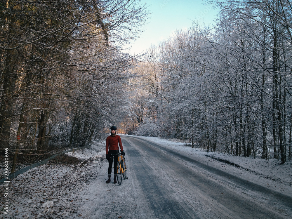 Winter riding in Moravian Karst, sunshine and frosty roads deep in the valley Winter riding in Moravian Karst, sunshine and frosty roads deep in the valley