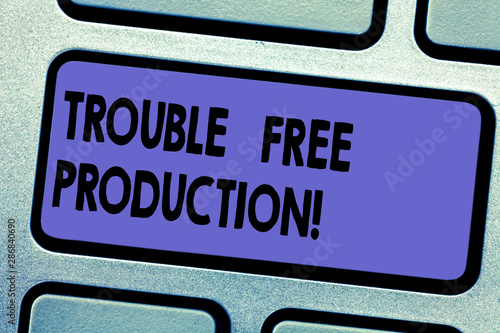 Word writing text Trouble Free Production. Business concept for Without problems or difficulties in the production Keyboard key Intention to create computer message pressing keypad idea photo