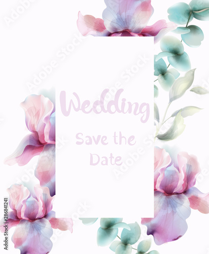 Transparent Flowers Vector watercolor. Provence rustic poster. Wedding card, ...