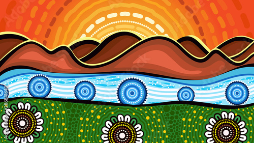 An illustration based on aboriginal style of background depicting nature.