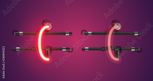 Realistic glowing red neon charcter on and off