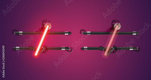 Realistic glowing red neon charcter on and off